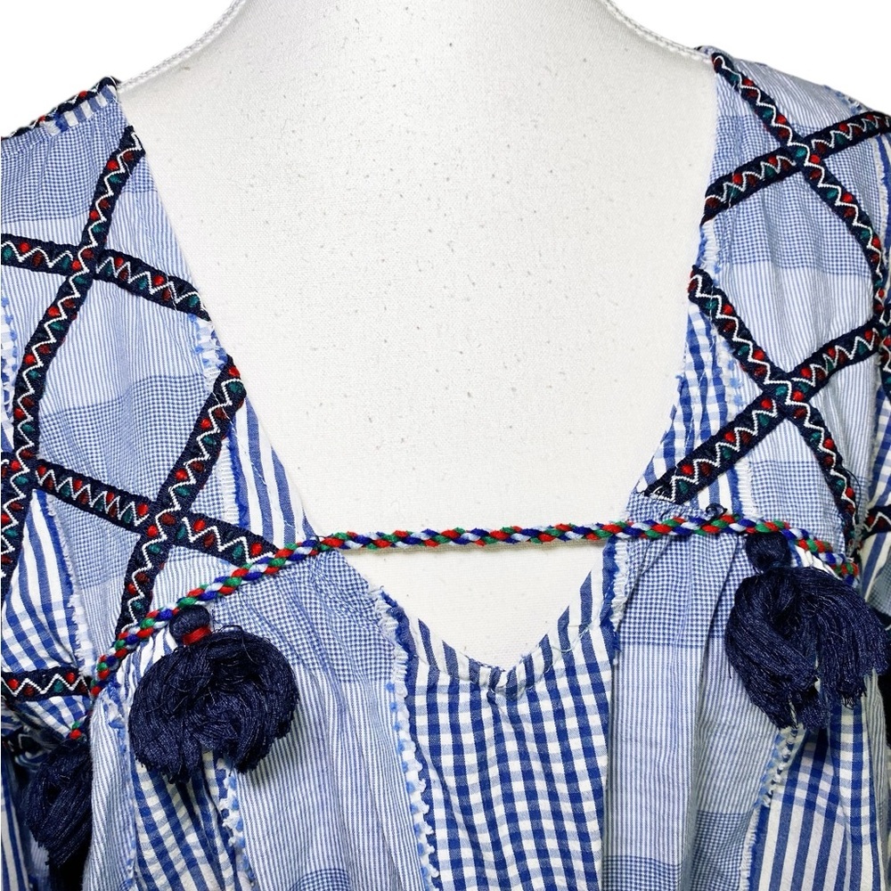 Maeve Blue and White Plaid Patchwork Mini Dress - Picture 4 of 16